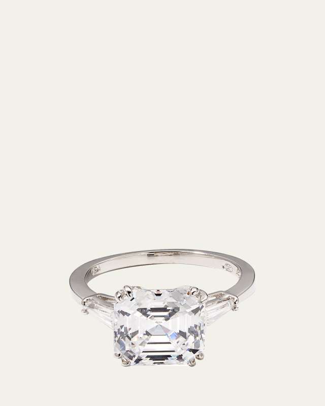 4.5 TCW 14k White Gold Asscher Cubic Zirconia Ring